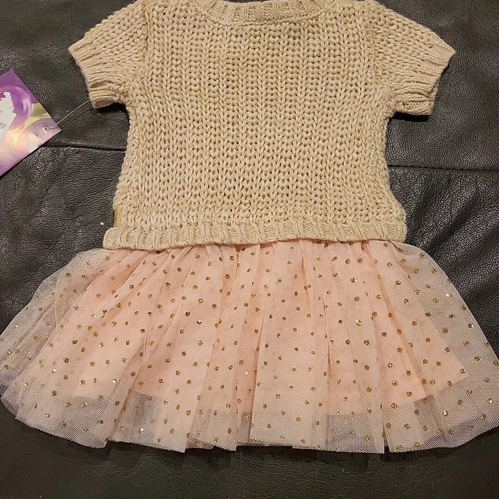 Blueberry Boulevard‎ Pink/Gold Dress 3-6mo Gold Sparkles Knit Top Tulle NWT $54